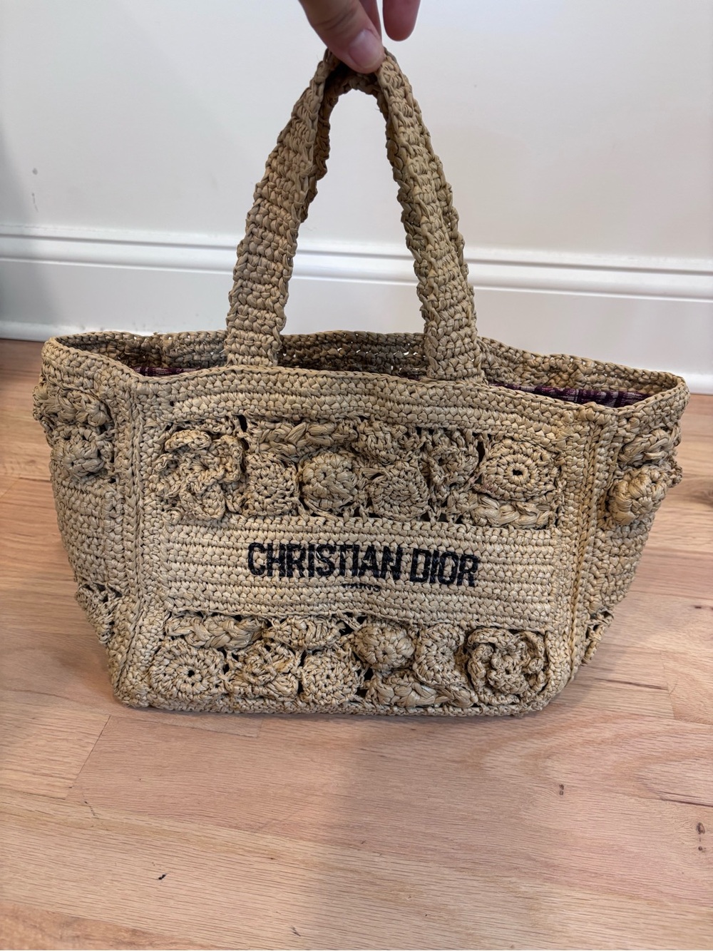 Designer inspired Small Raffia Tote bag in natural woven raffia